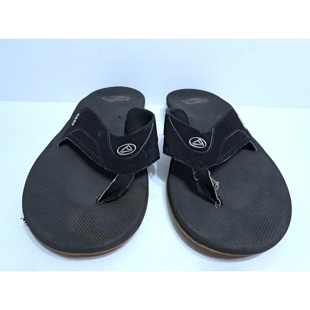 Reef Fanning Flip Flops Men's 11-12 Leather Sandals Black Bottle Opener Beach